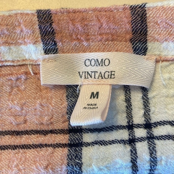 Como Vinatge plaid waist tie v neck button down long sleeve blouse size Medium - Picture 4 of 4